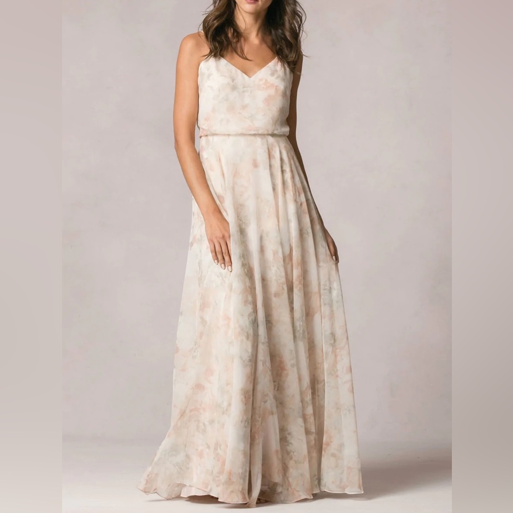 Jenny Yoo Floral Cream Maxi Dress